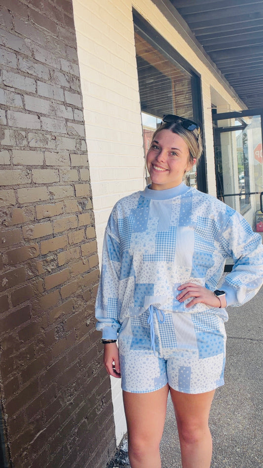 Blue Patchwork Short Set