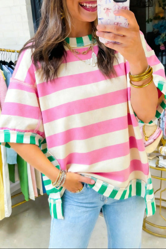 Exposed Seam Pink Stripe Top